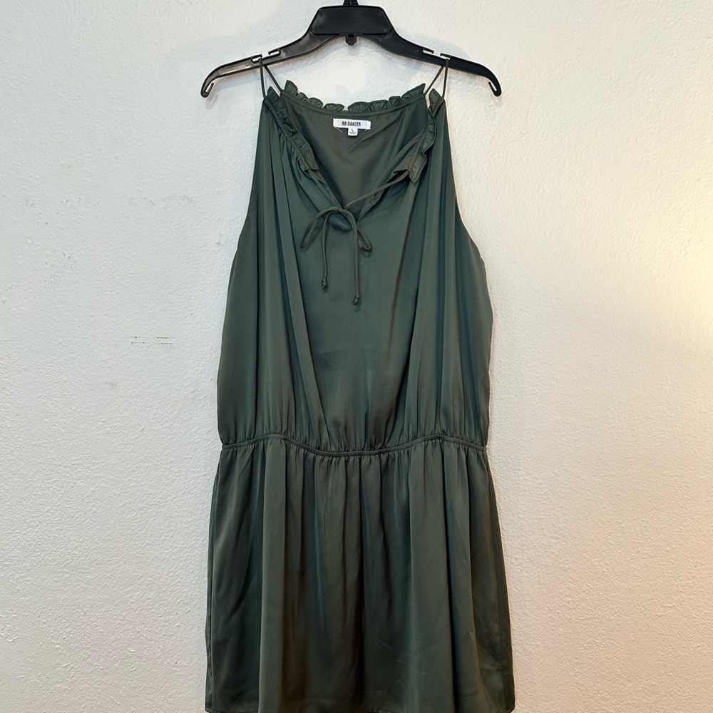Green Sleeveless Dress with Ruffle Neckline Detail